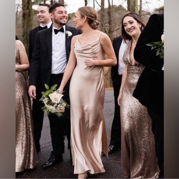 Revelry Skye Velvet Champagne Cowl Neck Maxi Dress Size 2 - Picture 12 of 12